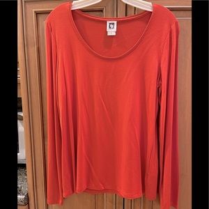 ANNE KLEIN Round Neck Long Sleeve Tee Top Deep Orange 94% Rayon/6% Spandex